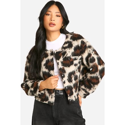 boohoo Dames Petite Luipaard Wollen Look Bomberjas | Luipaardprint | Maat: 36