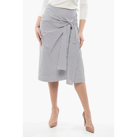 Gestreepte rok met knoopdetail in blauw
