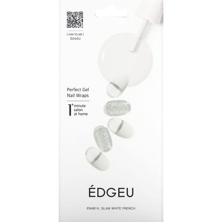 Edgeu, Perfect Gel Nail Wrap, ENT814, Glam White French, Set van 16 strips white