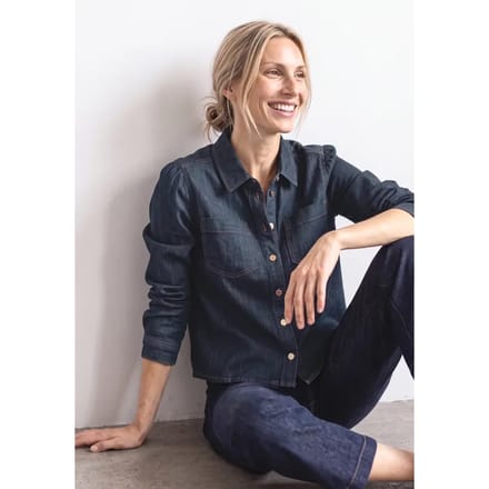 Denimblouse met lange mouwen en knopen