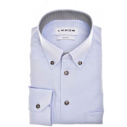 Ledûb Overhemd Uni Color Button-Down Subtle Contrast Licht Blauw / male
