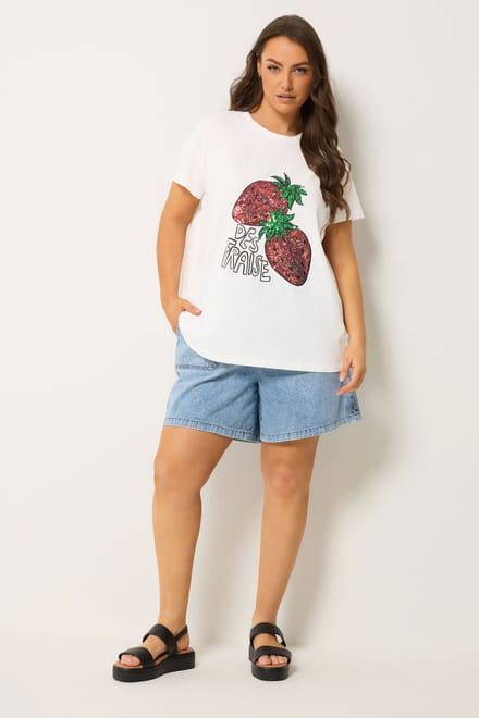 Yours Wit Tshirt Met Pailletten En Aardbeienprint Size 42