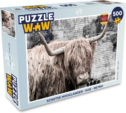 Puzzel Schotse hooglander - Koe - Retro - Legpuzzel - Puzzel 500 stukjes