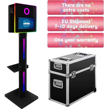 Draagbare 15,6-inch selfie-booth behuizing, draagtas, exclusief camera en printer.
