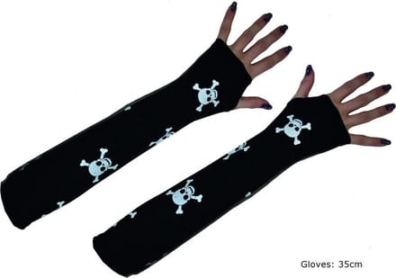 Lange vingeloze skelet handschoenen met schedels
