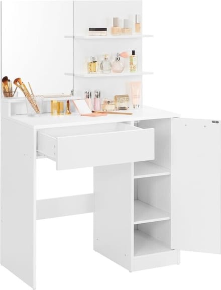Nancy's Bryants Cove Kaptafel met Spiegel - Make-up Tafel - Kaptafels - Modern - Wit - 80 x 40 x 132 cm