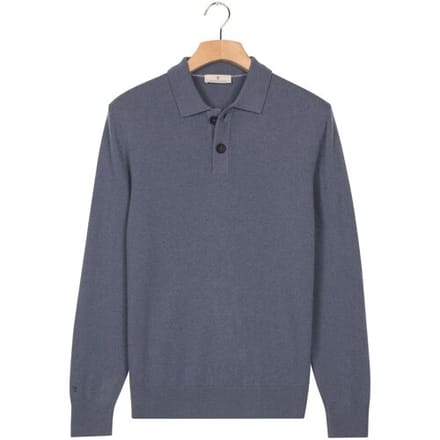 Thomas Maine Trui Polo Pullover Button Collar Fine Lambswool Single Knit Storm Sky / male