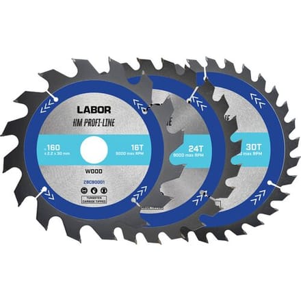 Labor HM cirkelzaagblad hout 160x30x2,2mm - 16,24,30T (3 Stuks)