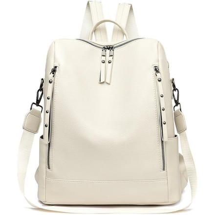 Sac à dos en cuir souple grande capacité pour étudiant, cartable pour ordinateur, sac à dos tendance à bandoulière white