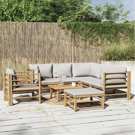 vidaXL - 8-delige - Loungeset - met - kussens - bamboe - lichtgrijs