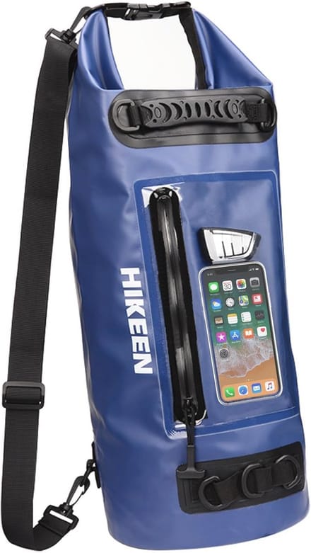 Waterdichte droge tas 20L met ritssluiting en touchscreen voor kajakken en kamperen