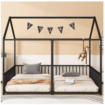 Lit d'enfant - MUVOE - 90x200 cm - Métal noir - Garde-corps sécurisé - Design créatif noir