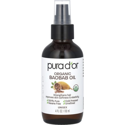 Pura D'or, Organic Baobab Oil, 4 fl oz (118 ml) black