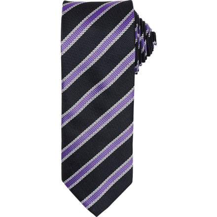 Premier Heren Streep Wafel Stropdas (Zwart/Rich-Violet)