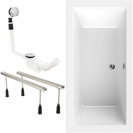 Calmwaters Modern Square 2 - Badkuip - 200 x 90 cm - Set badkuipvoeten