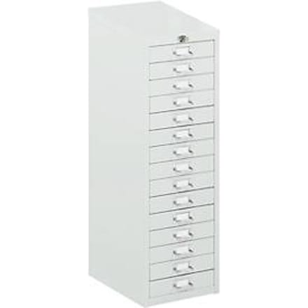 Ladekast met centrale vergrendeling, 15 schuifladen, 940 mm hoog, lichtgrijs