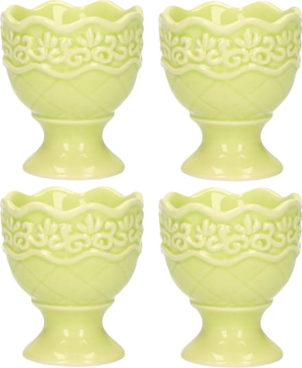 Excellent Houseware Eierdop - 4x - porselein - pastel groen - 5,5 x 6,5 cm