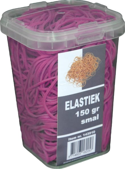150 gram - Elastiek - roze - 60 x 1.5 mm  - in plastic pot