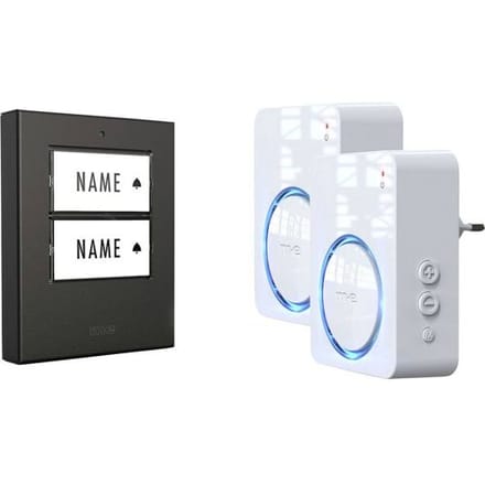 m-e modern-electronics 100152 Complete set voor Draadloze deurbel Verlicht, Reageert op deurbel, Met bewegingsmelder, Met naambord