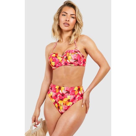 boohoo Dames Tropische hoge taille bikini slip | Roze | Maat: 34