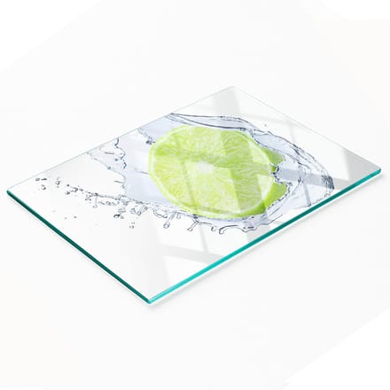 Keuken serveerplank van gehard glas met limoengroen design, 80x52 cm