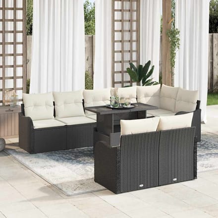 vidaXL Loungebankset 9 st Zwart Poly riet