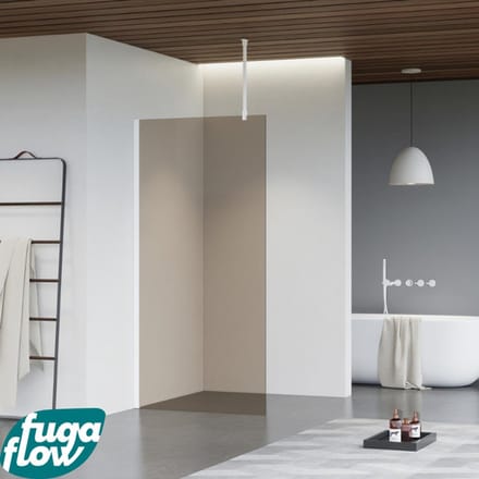 FugaFlow Eccelente Vetro inloopdouche badkamer - 30x200cm - rookglas - plafondarm - mat wit