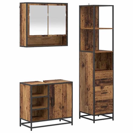 vidaXL - Badkamermeubel - Set - 3 - st - Oud - Hout - 35 - x - 37,5 - x - 166 - cm