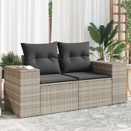 vidaXL - Tuinbank - 2-zits - met - kussens - poly - rattan - lichtgrijs