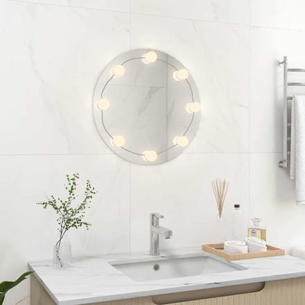 vidaXL - Wandspiegel - met - LED-lampen - rond - glas