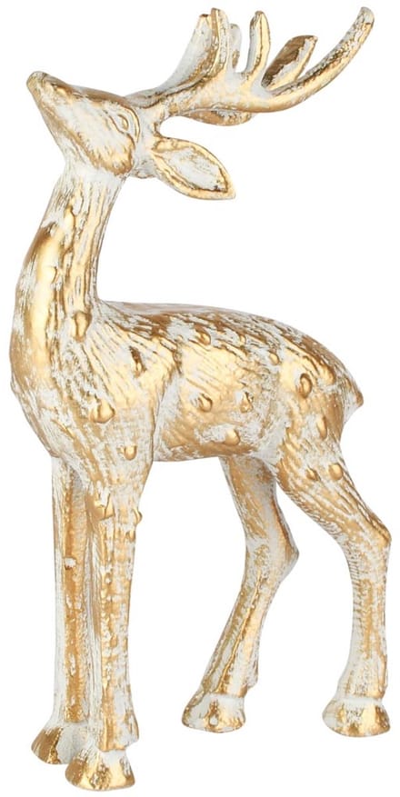 Dekoratief | Deco hert staand, goud/wit, metaal, 11x4x20cm | A258185