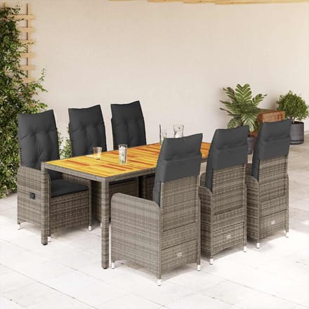 vidaXL - 7-delige - Bistroset - met - kussens - poly - rattan - grijs