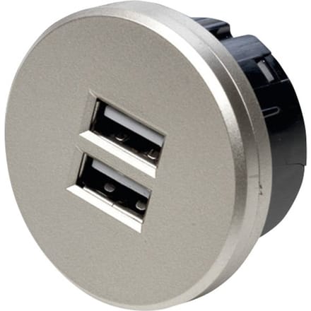 Hera USB-dubbele stekkerdoos, rond, roestvrij staal