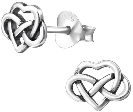 Joy|S - Zilveren Keltisch hartje oorbellen - infinity - 7 x 6 mm - geoxideerd