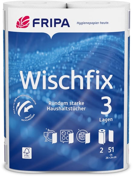 16x 2 Rollen Keukenrollen 3-laags 26 cm x 238 cm wit Wischfix 51 vellen