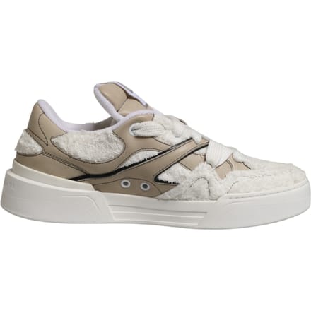 Dolce & Gabbana Witte Beige Nep-Shearling Lage Sneakers Schoenen