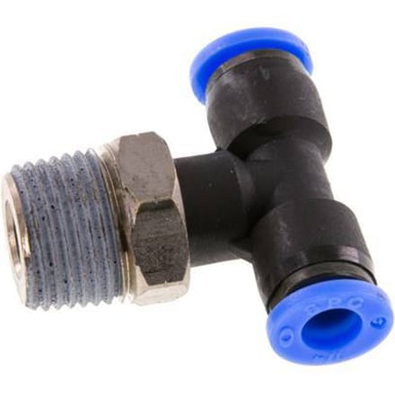 1/4'' x 3/8'' NPT inline T-stuk Messing/PBT Insteekfitting Buitendraad Draaibaar NBR [2 Stuks]