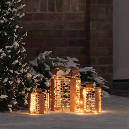vidaXL - Cadeau - Box - Decoratie - 3 - st - 60 - LED's - Warmwit - 20 - x - 20 - x - 20 - cm - PET