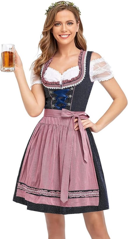 Traditionele Dirndl Jurk Dames Midi – Beiers Oktoberfest Kostuum met Schort