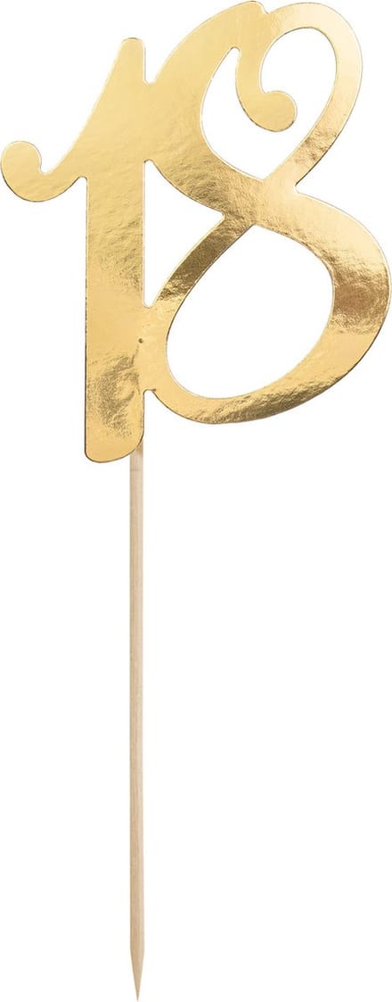 Taarttopper 18 goud - Taartdecoratie - Multi colour - Plastic -