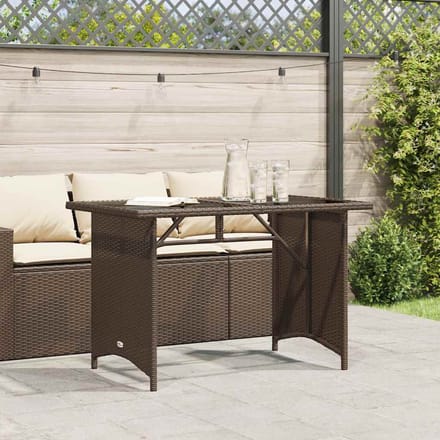 vidaXL - Tuintafel - met - glazen - blad - 110x68x70 - cm - poly - rattan - bruin