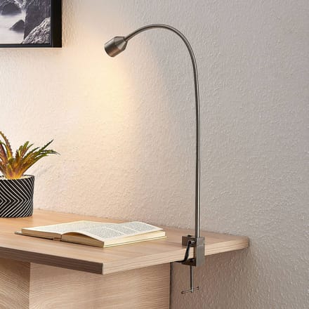 Lindby LED klemlamp Hanilo, hoogte 80 cm, nikkel, metaal
