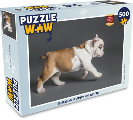 Puzzel Buldog puppy in actie - Legpuzzel - Puzzel 500 stukjes