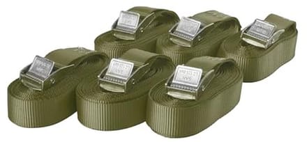Spanbanden met Klemsluiting - Set van 6 - Belastbaar tot 250 kg - 5 m x 25 mm - Eendelig - Olijfgroen
