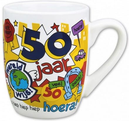 mok cartoon-stijl 50 jaar keramiek 325ml groen/wit