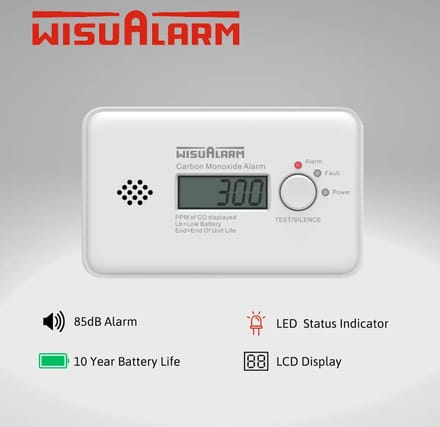 Wisualarm HY-GC20B Koolmonoxidemelder Incl. batterij (10 jaar) werkt op batterijen Detectie van Koolmonoxide