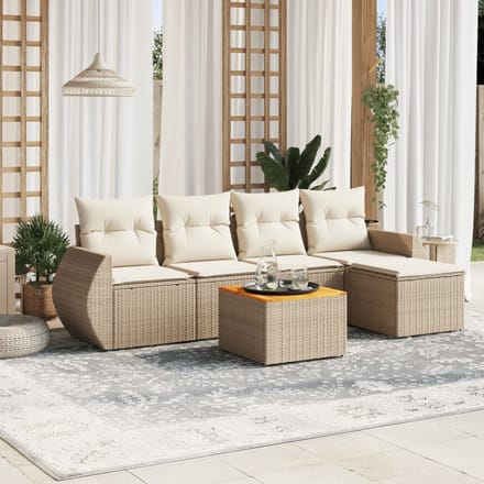 vidaXL - 6-delige - Loungeset - met - kussens - poly - rattan - beige