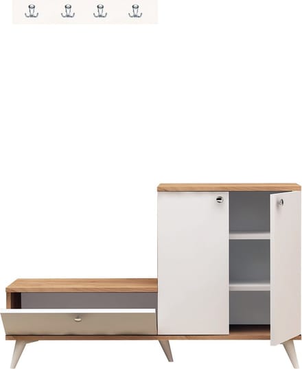 Hal Kast - Stijlvol Eiken & Wit Design - 120x76x30cm - Duurzaam Melamine Materiaal