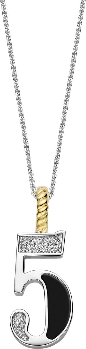 TI SENTO Dames Hanger - 925 zilver - Cijfer 5 - Zwart - 6841BL_5