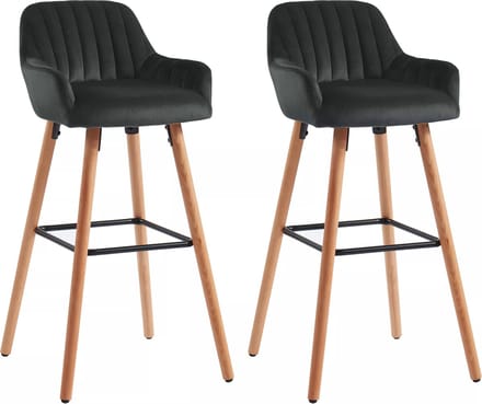 Vente-unique Set van 2 barkrukken ELEANA - Fluweel & Metaal Houteffect - Zwart L 47 cm x H 98 cm x D 52 cm